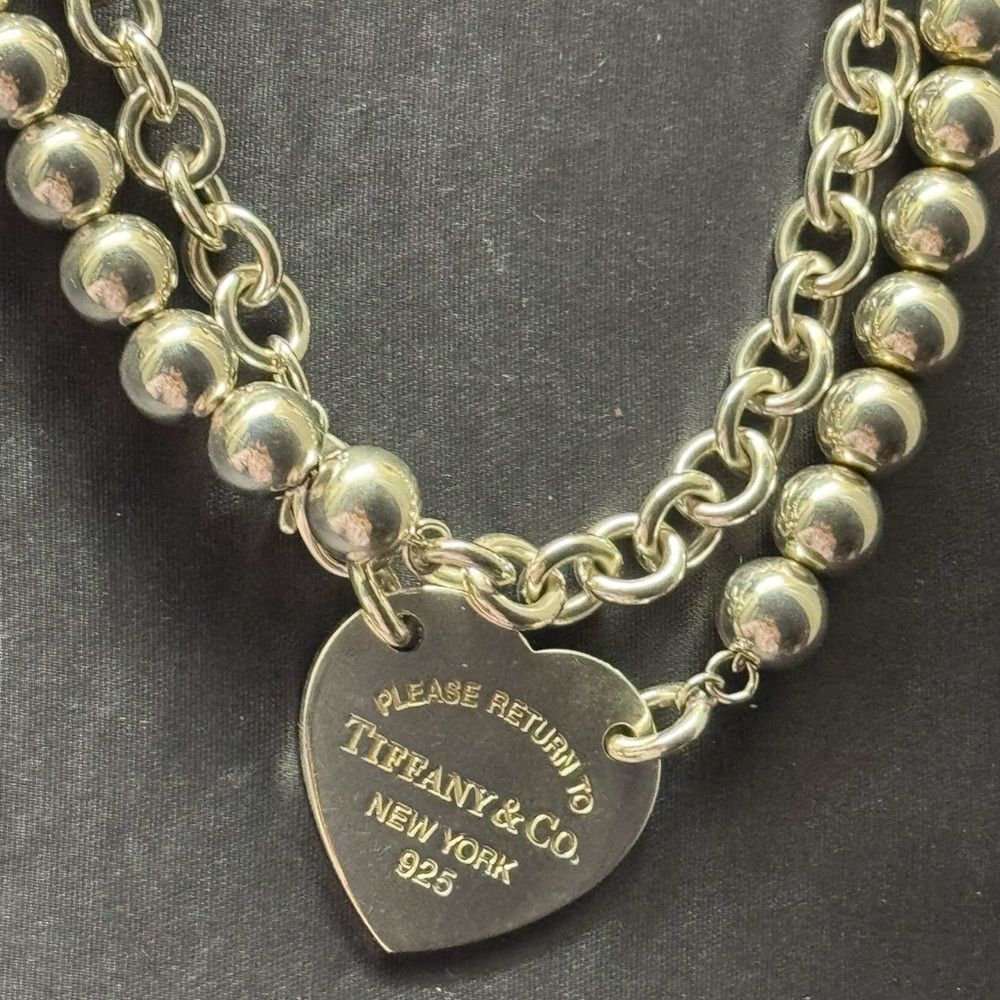 Tiffany & Co. Dark Brown Satin Jewelry Pouch with Silver Bead Chain - Picture 3 of 5